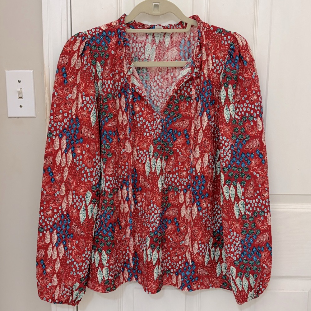 LOFT Long Sleeve Printed Split Neck Blouse